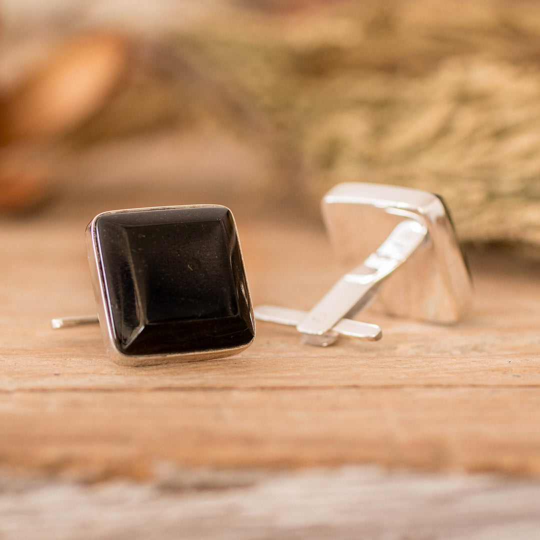 Black jade cufflinks - Maya Minimalist