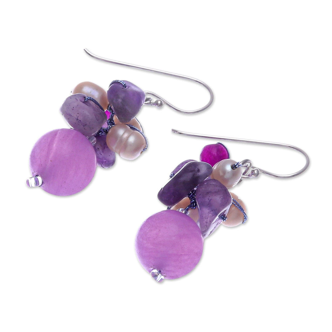 Handcrafted Pearl Amethyst Quartz Cluster Earrings - Sweet Lavender