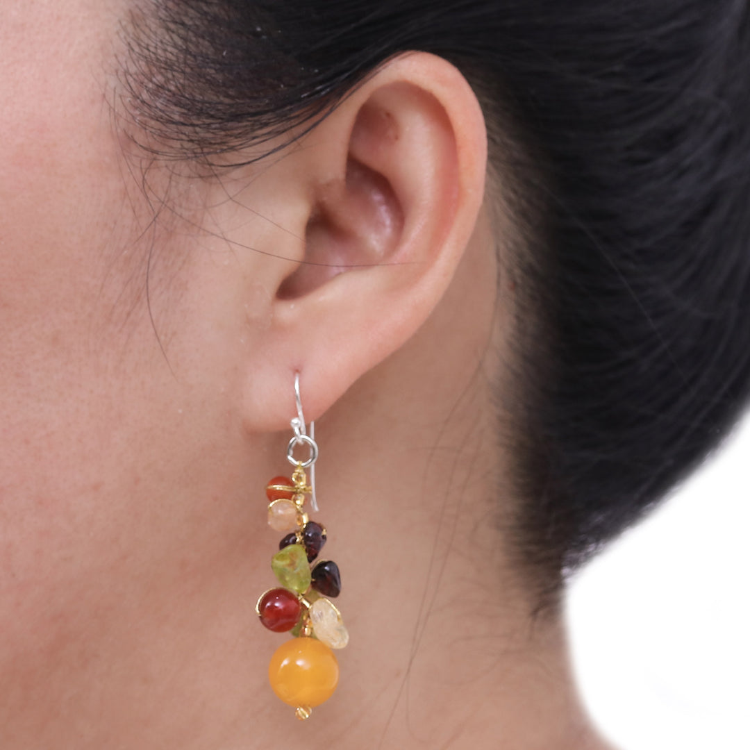 Handmade Garnet Carnelian Citrine Cluster Earrings - Sweet Tropics
