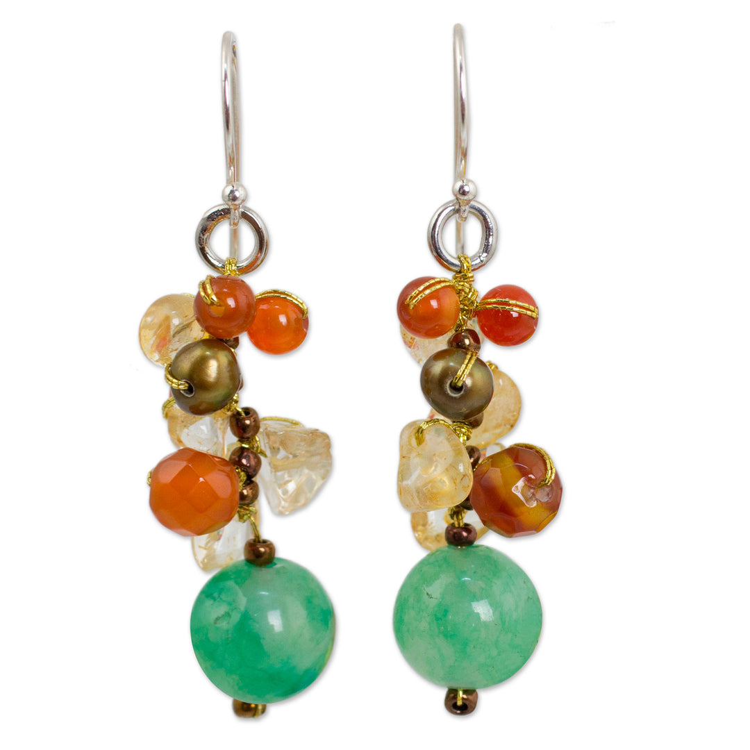 Handcrafted Pearl Carnelian Citrine Cluster Earrings - Turning Leaves