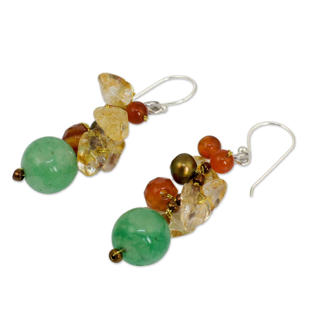 Handcrafted Pearl Carnelian Citrine Cluster Earrings - Turning Leaves
