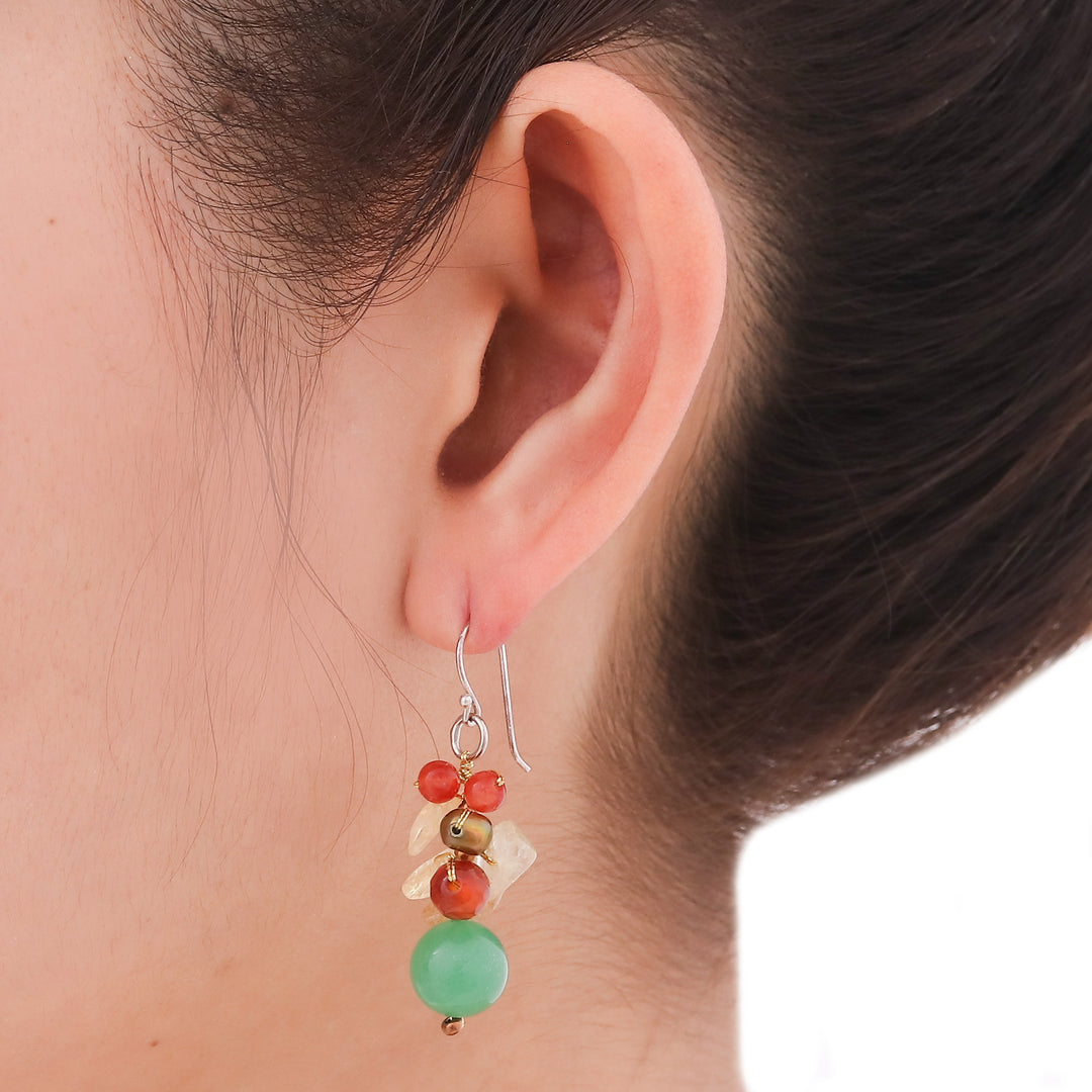 Handcrafted Pearl Carnelian Citrine Cluster Earrings - Turning Leaves