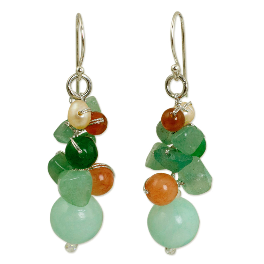 Handcrafted Pearl Carnelian Quartz Cluster Earrings - Lemongrass