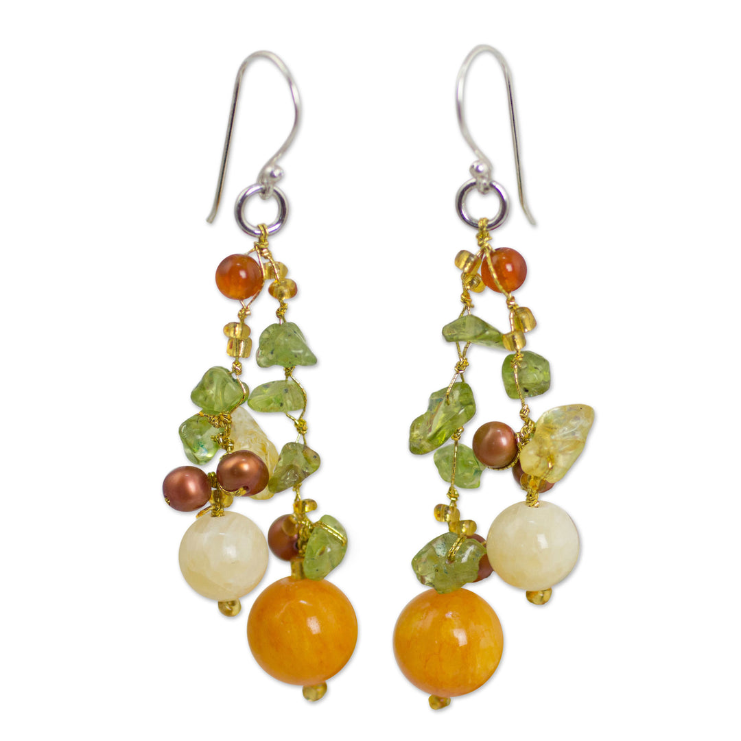 Pearl Peridot Quartz Cluster Earrings - Citrus Party