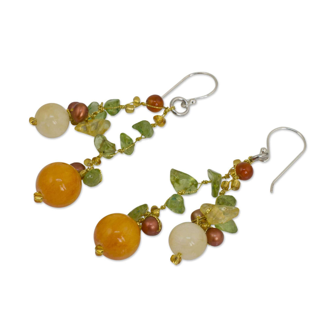 Pearl Peridot Quartz Cluster Earrings - Citrus Party