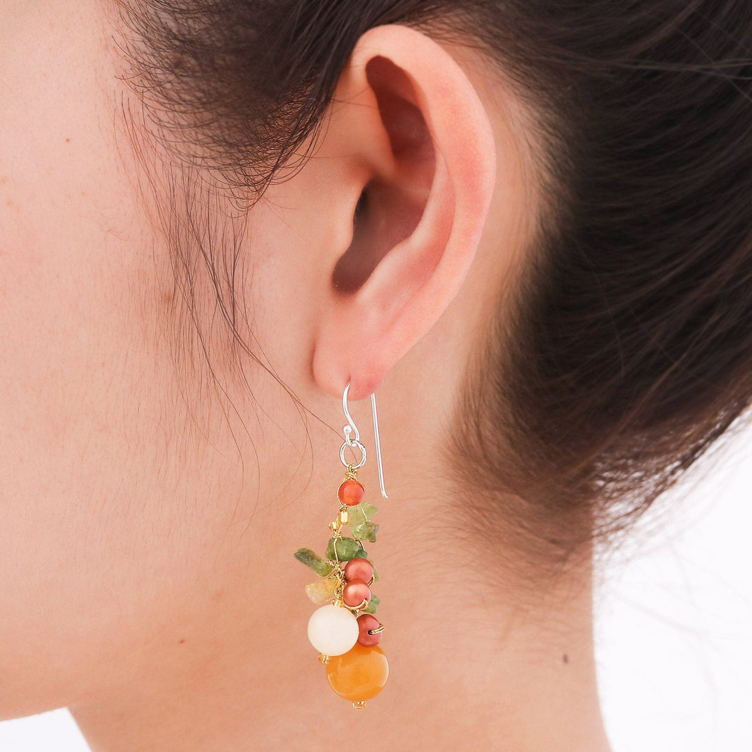 Pearl Peridot Quartz Cluster Earrings - Citrus Party