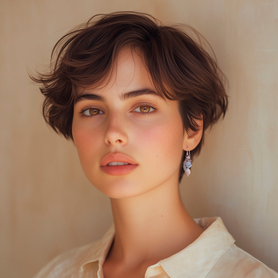 Pearl Aquamarine Quartz Cluster Earrings - Clover