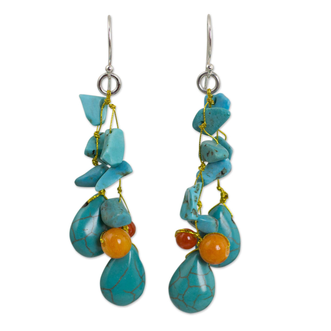 Unique Turquoise Colored Handcrafted Earrings with Carnelian - Tropical Sea