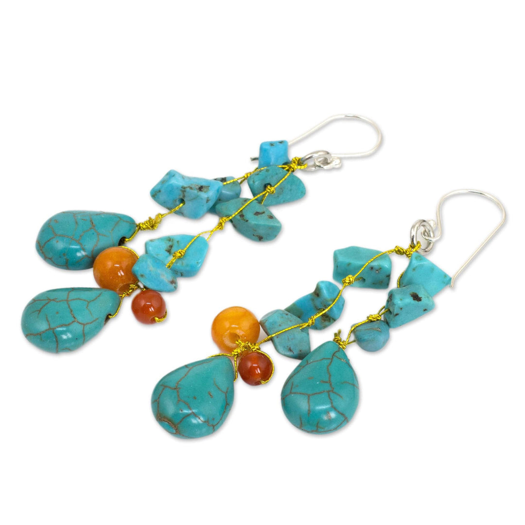 Unique Turquoise Colored Handcrafted Earrings with Carnelian - Tropical Sea