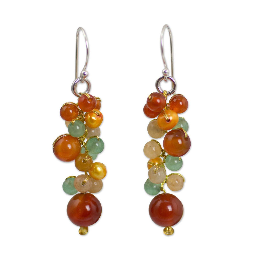 Thailand Yellow Pearl Carnelian Quartz Cluster Earrings - Golden Vineyard