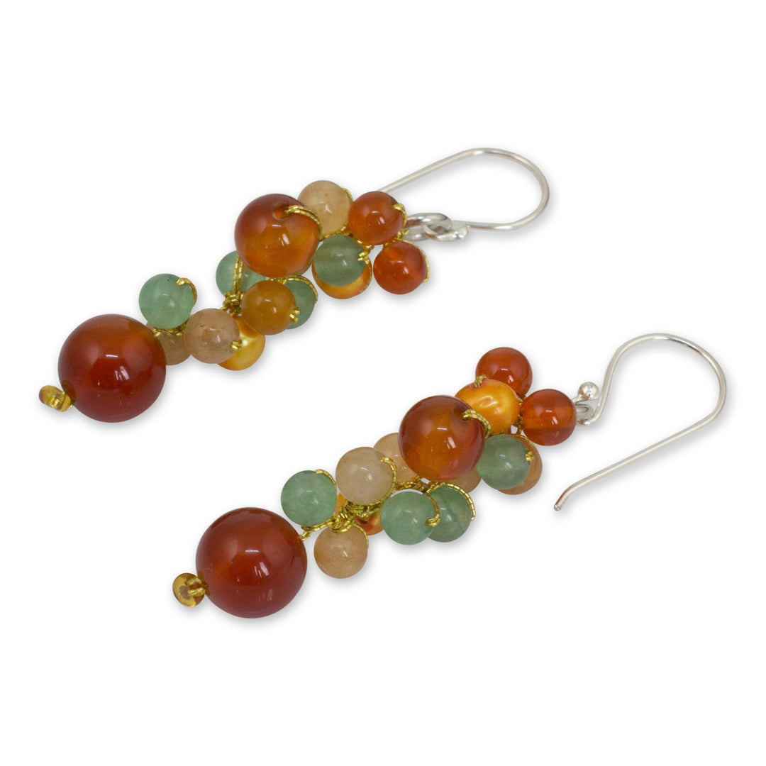 Thailand Yellow Pearl Carnelian Quartz Cluster Earrings - Golden Vineyard