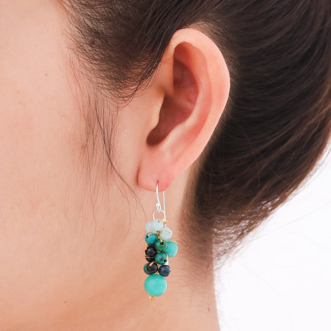 Thai Pearl Green Agate Quartz Cluster Earrings - Verdant Vineyard