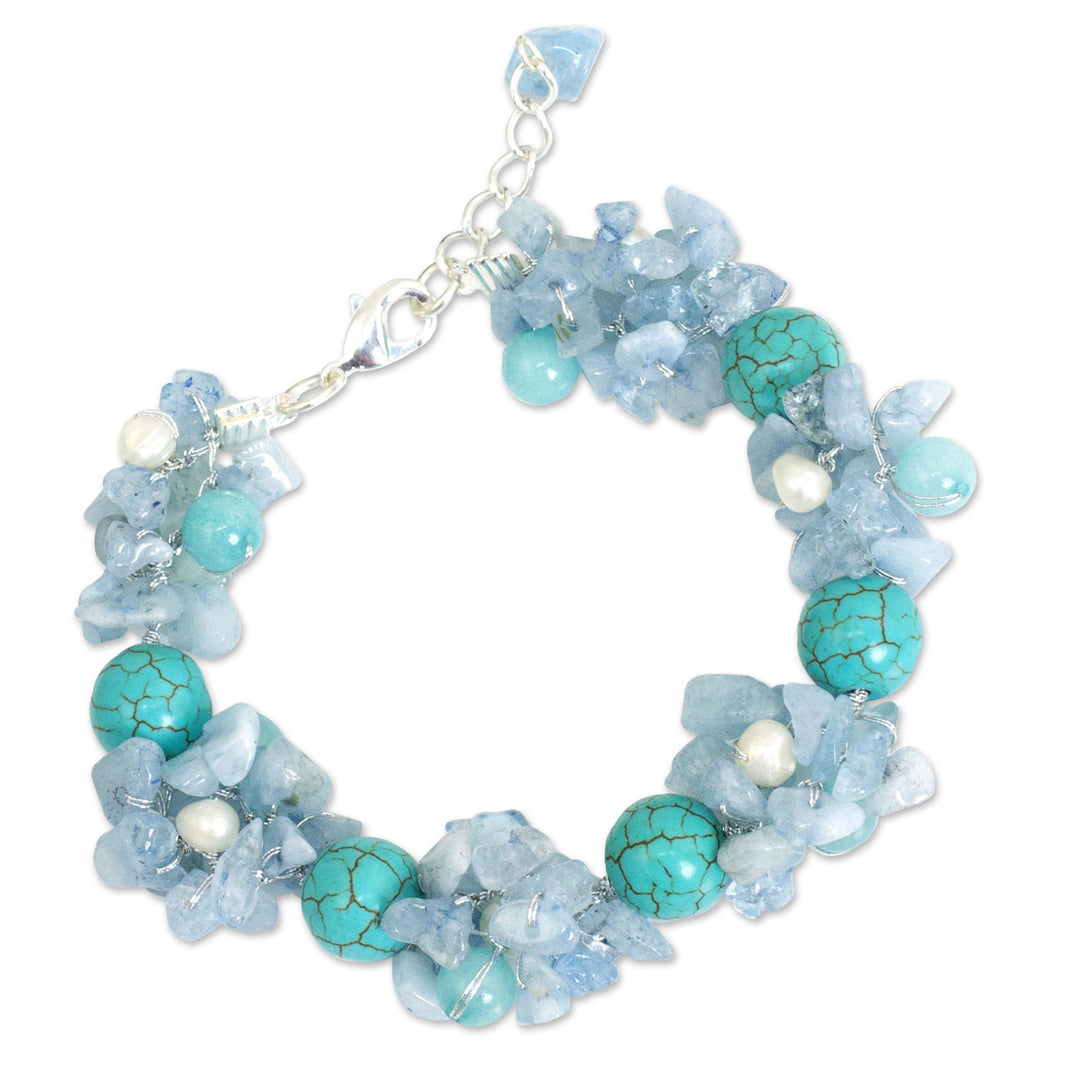 Handmade Pearl Aquamarine Blue Calcite Bracelet Thailand - Cool Beauty