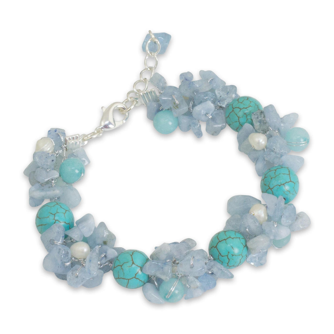 Handmade Pearl Aquamarine Blue Calcite Bracelet Thailand - Cool Beauty