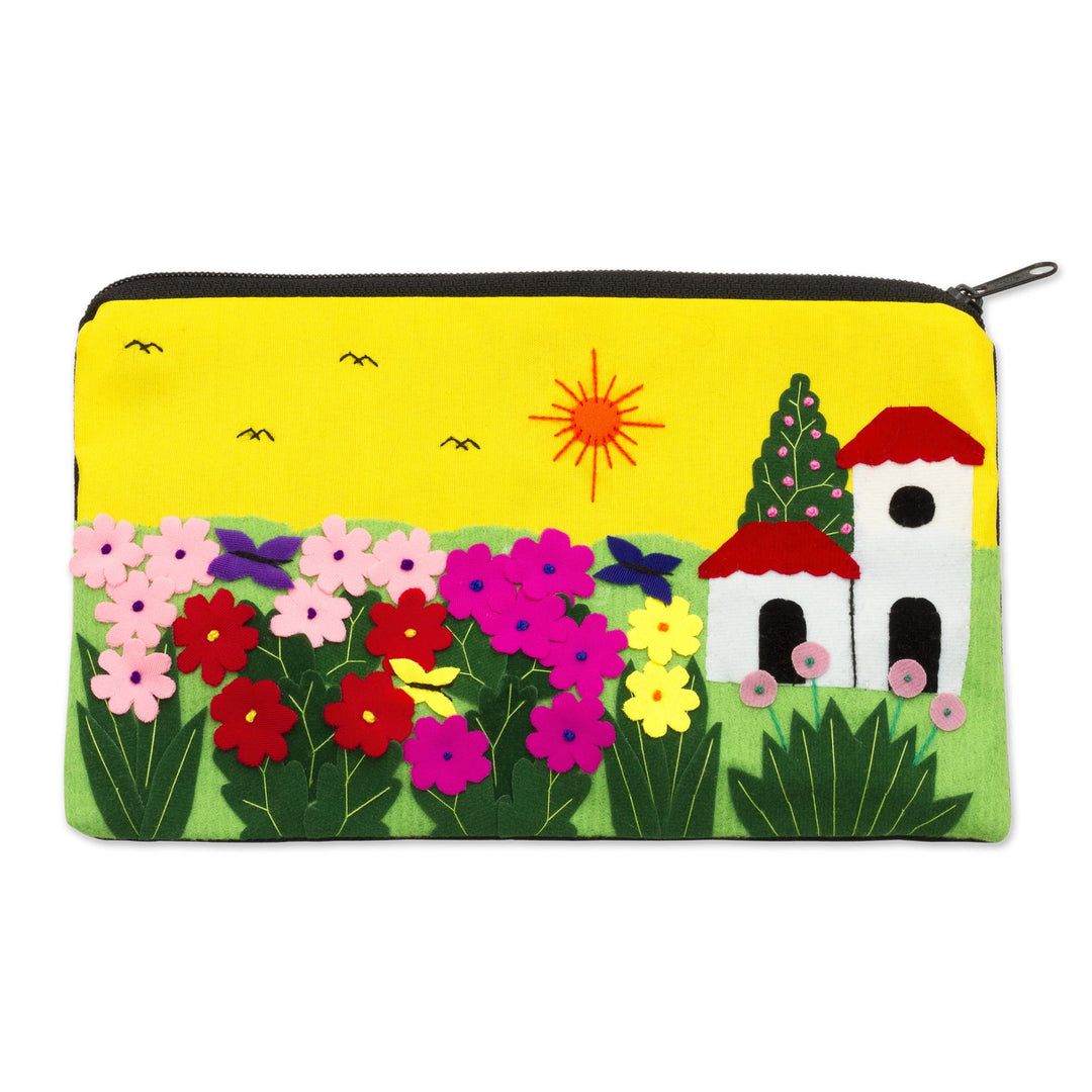 Andean Folk Art Cotton Applique Cosmetic Case - Sunny Afternoon