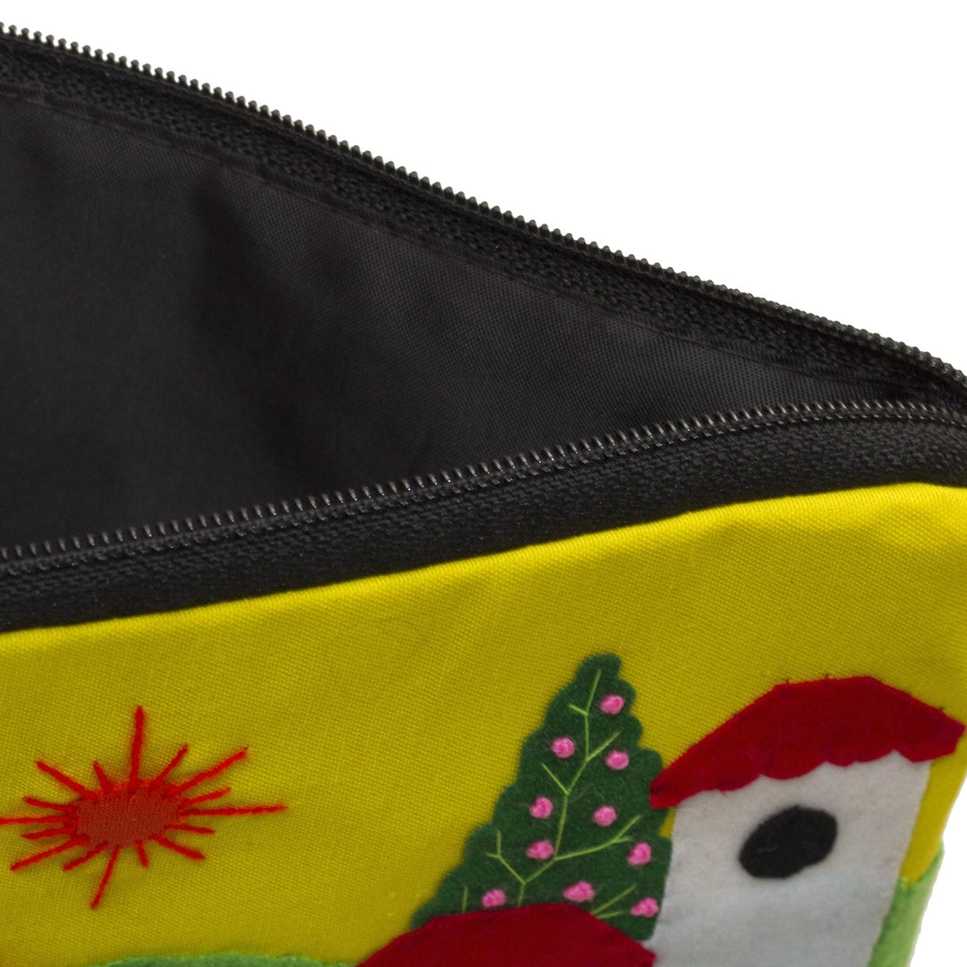 Andean Folk Art Cotton Applique Cosmetic Case - Sunny Afternoon