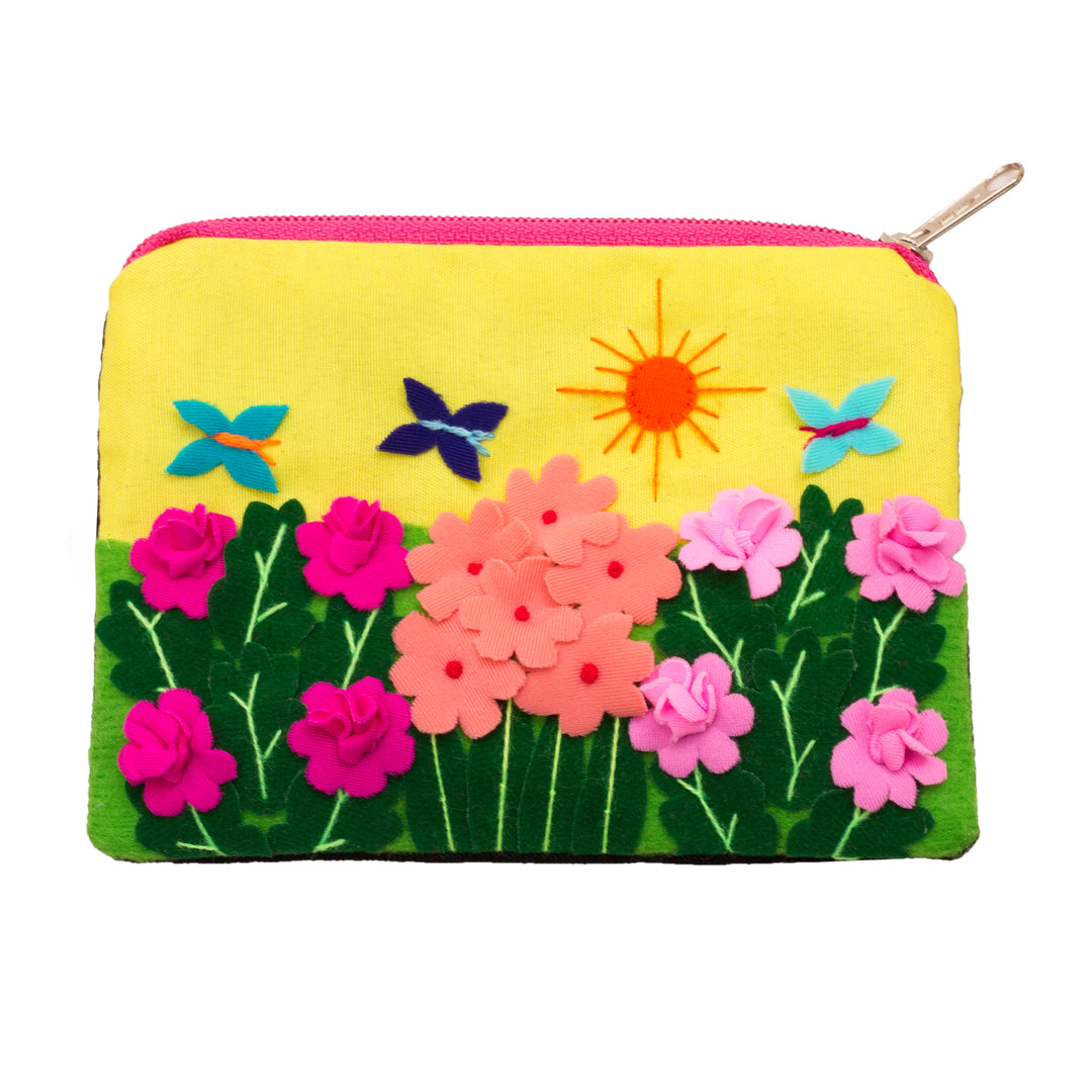Andean Folk Art Cotton Applique Change Purse - Butterfly Afternoon