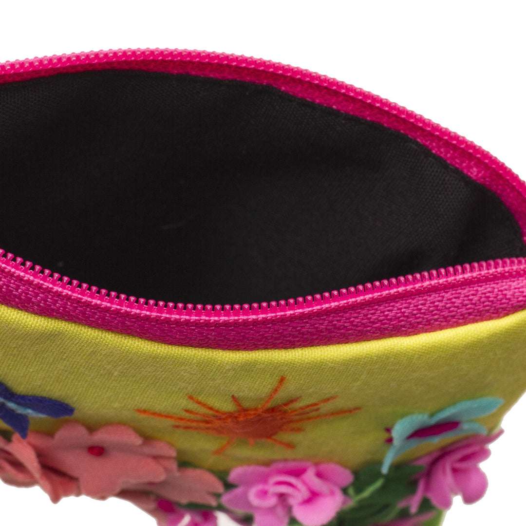 Andean Folk Art Cotton Applique Change Purse - Butterfly Afternoon