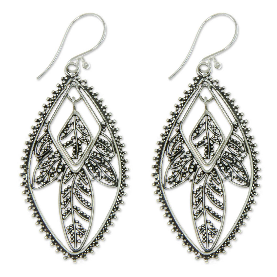 Sterling 925 Silver Dangle Earrings - Dewdrop Leaf