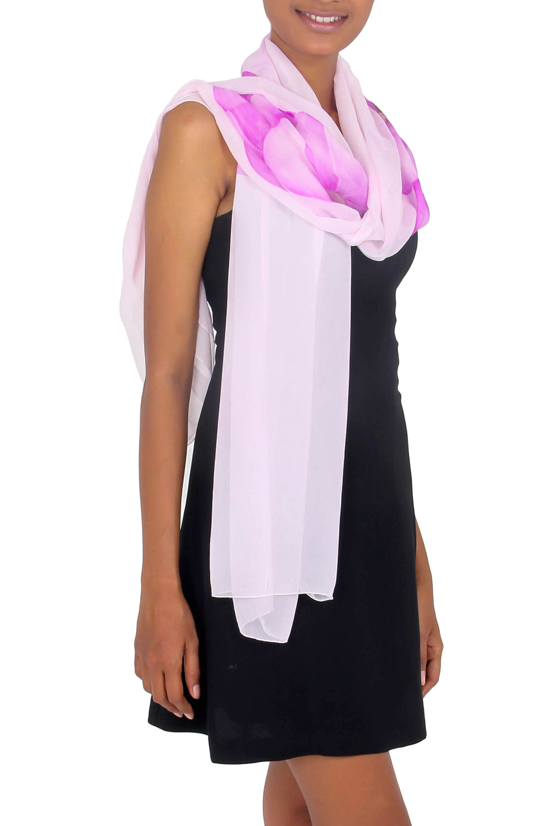 Lavender Orchid Handpainted Silk Chiffon Shawl - Lavender Orchid