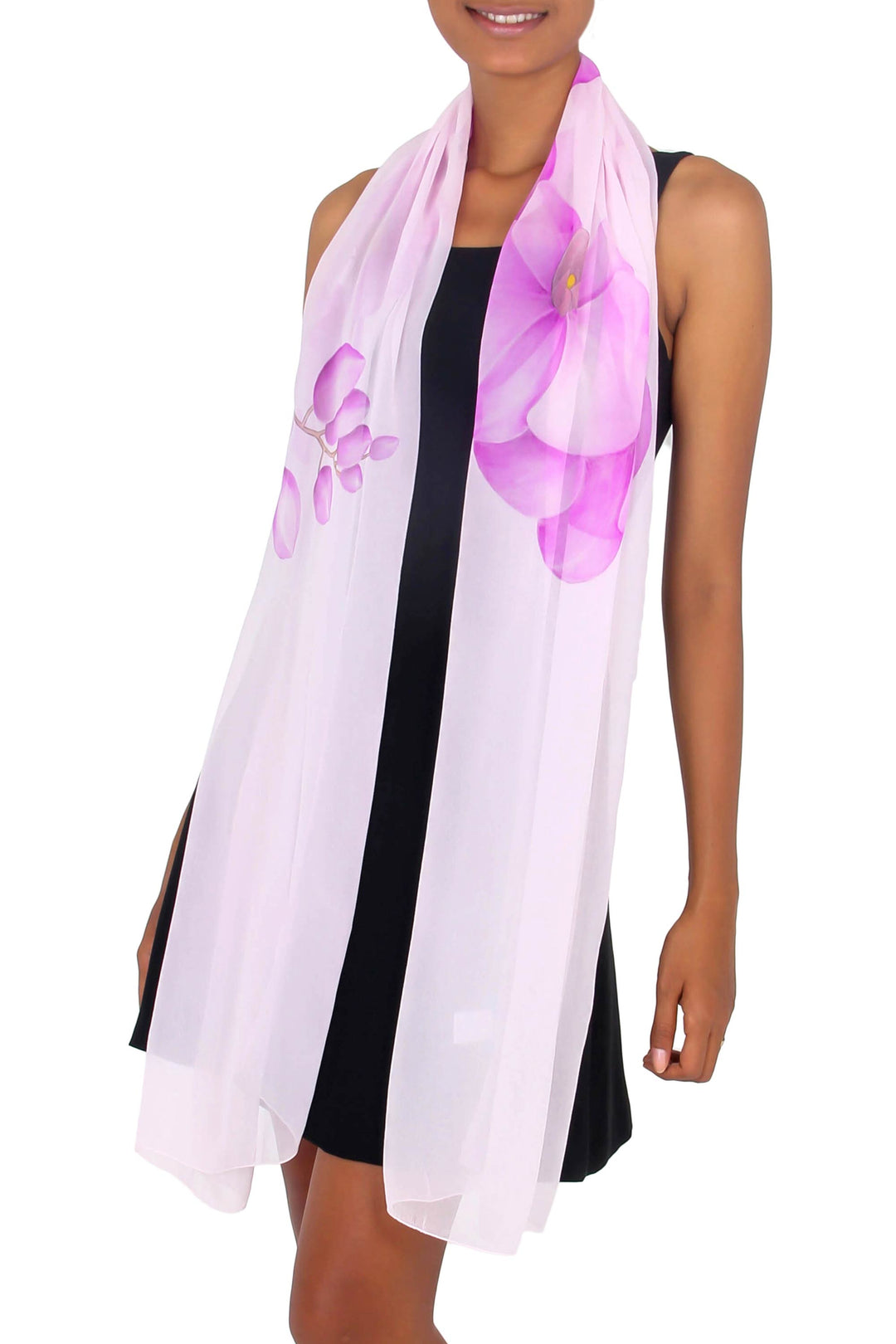 Lavender Orchid Handpainted Silk Chiffon Shawl - Lavender Orchid