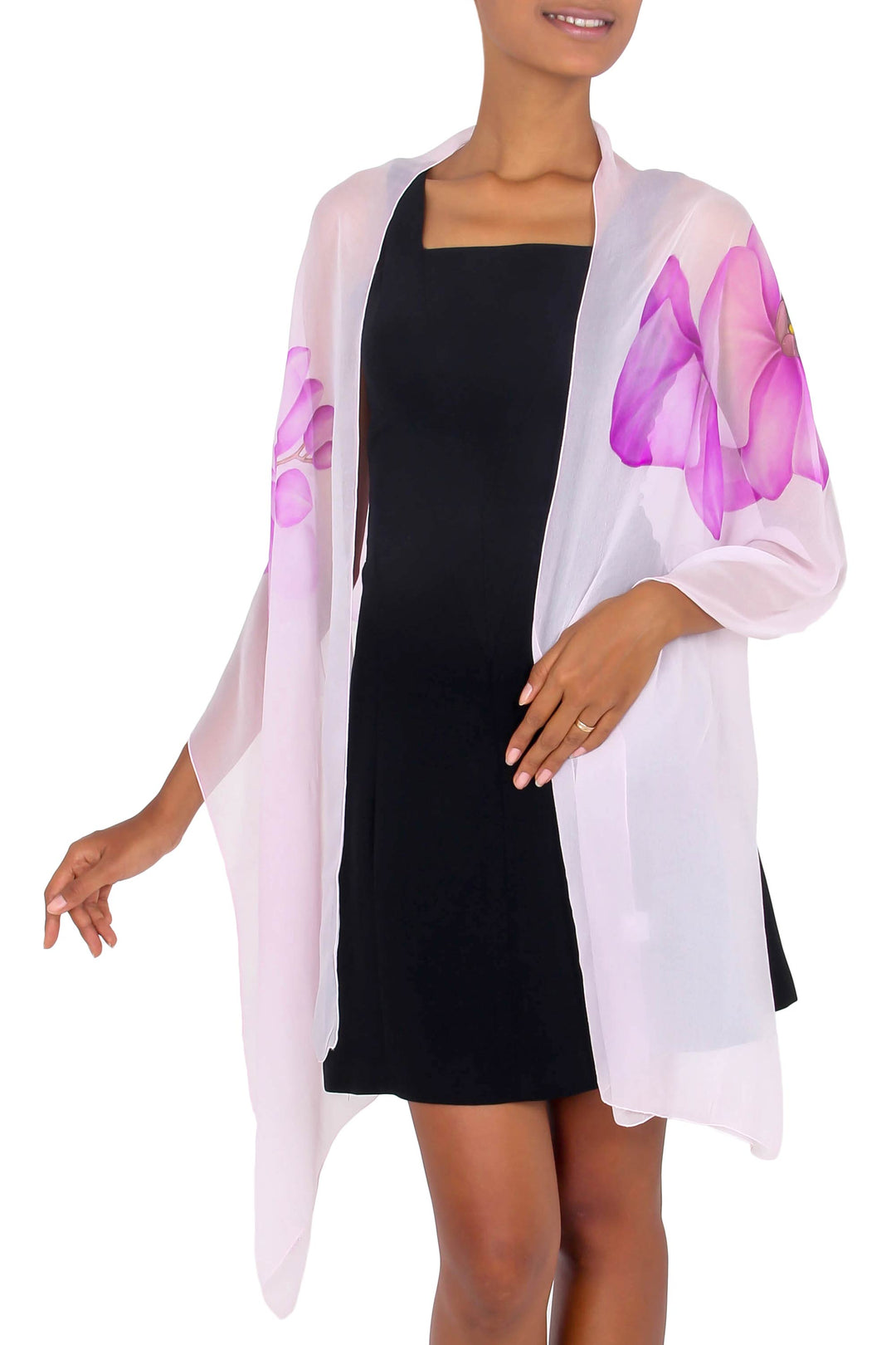 Lavender Orchid Handpainted Silk Chiffon Shawl - Lavender Orchid