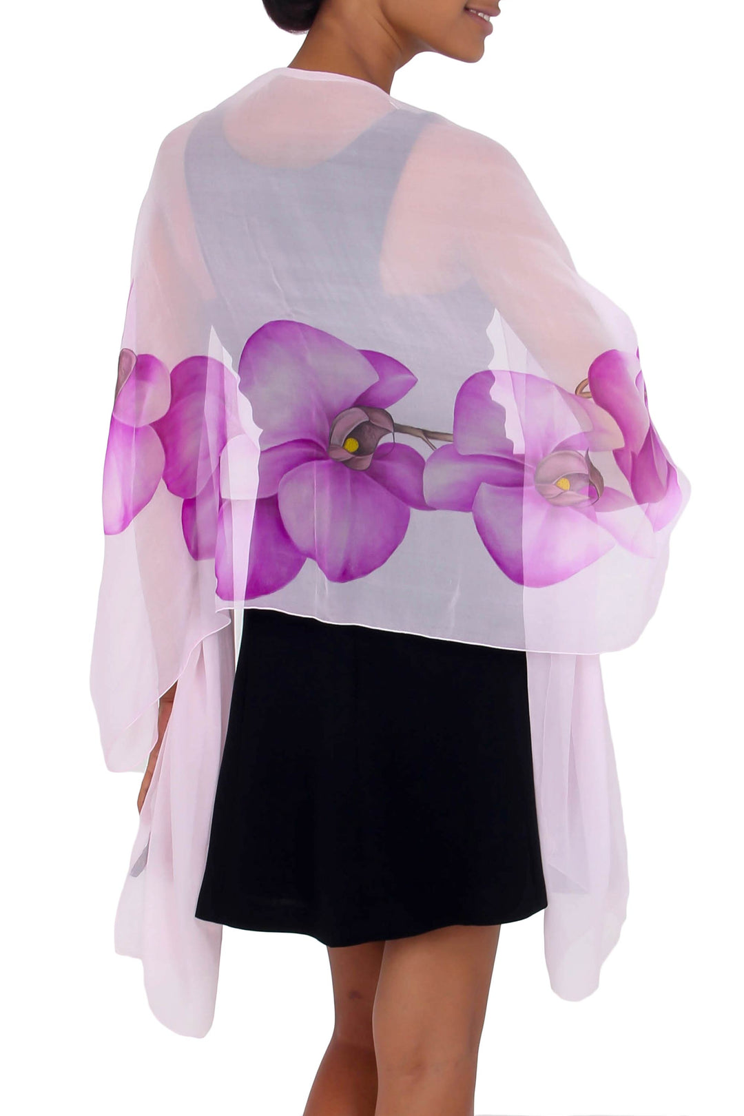 Lavender Orchid Handpainted Silk Chiffon Shawl - Lavender Orchid