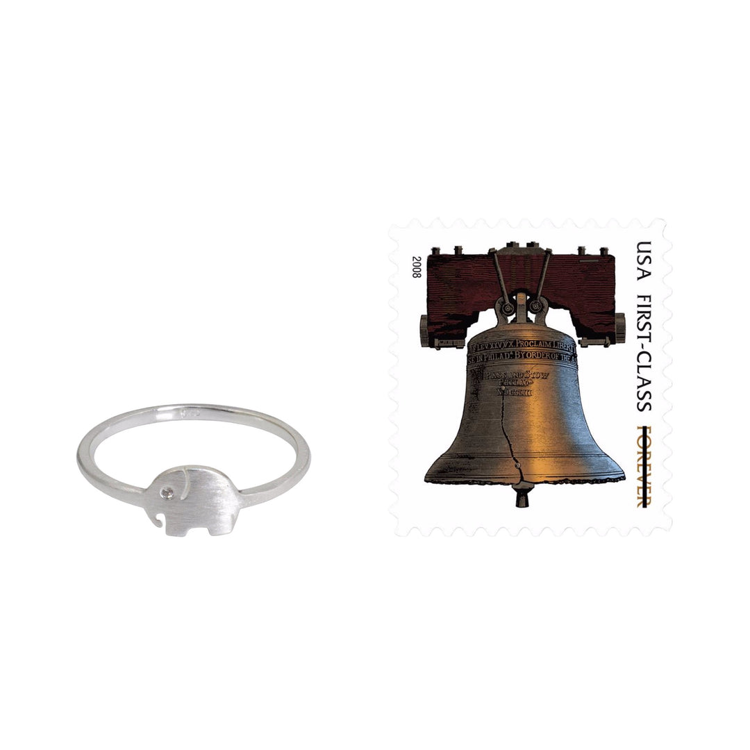 Brushed Satin Sterling Silver Ring with Cubic Zirconia - Twinkling Elephant