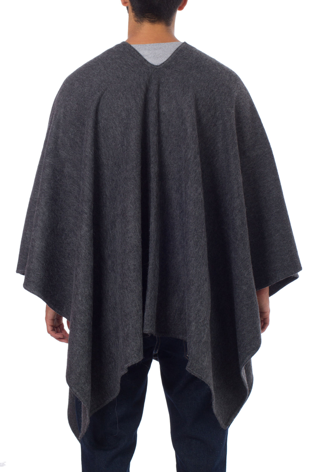 V-neck Poncho for Men Artisan Crafted in Peru - Inca Explorer in Gray