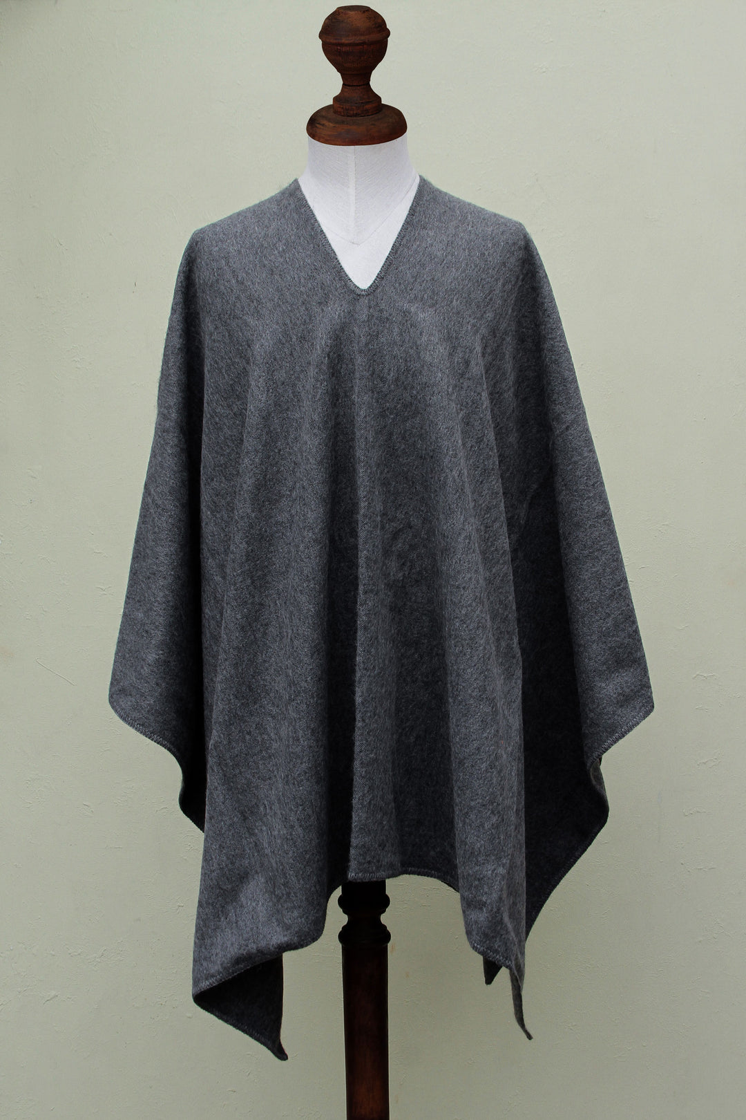V-neck Poncho for Men Artisan Crafted in Peru - Inca Explorer in Gray