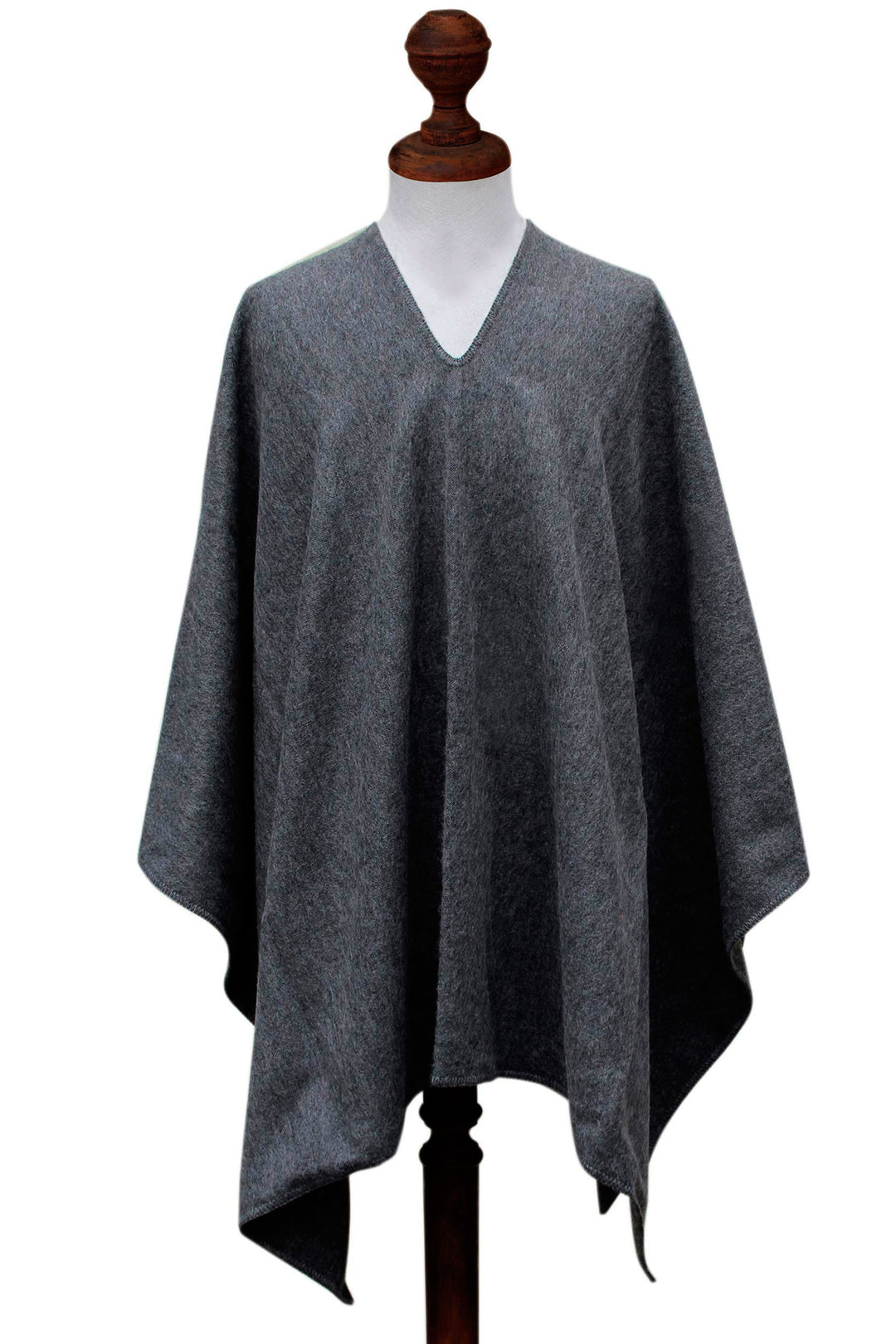 V-neck Poncho for Men Artisan Crafted in Peru - Inca Explorer in Gray