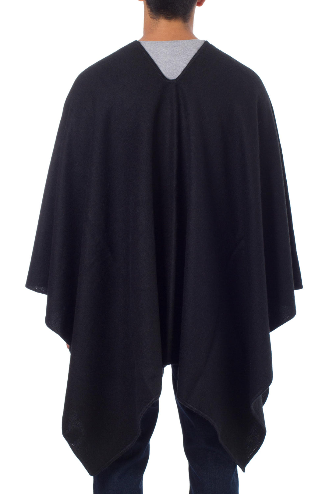 Peruvian Poncho for Men in Warm Alpaca Blend - Inca Explorer in Black