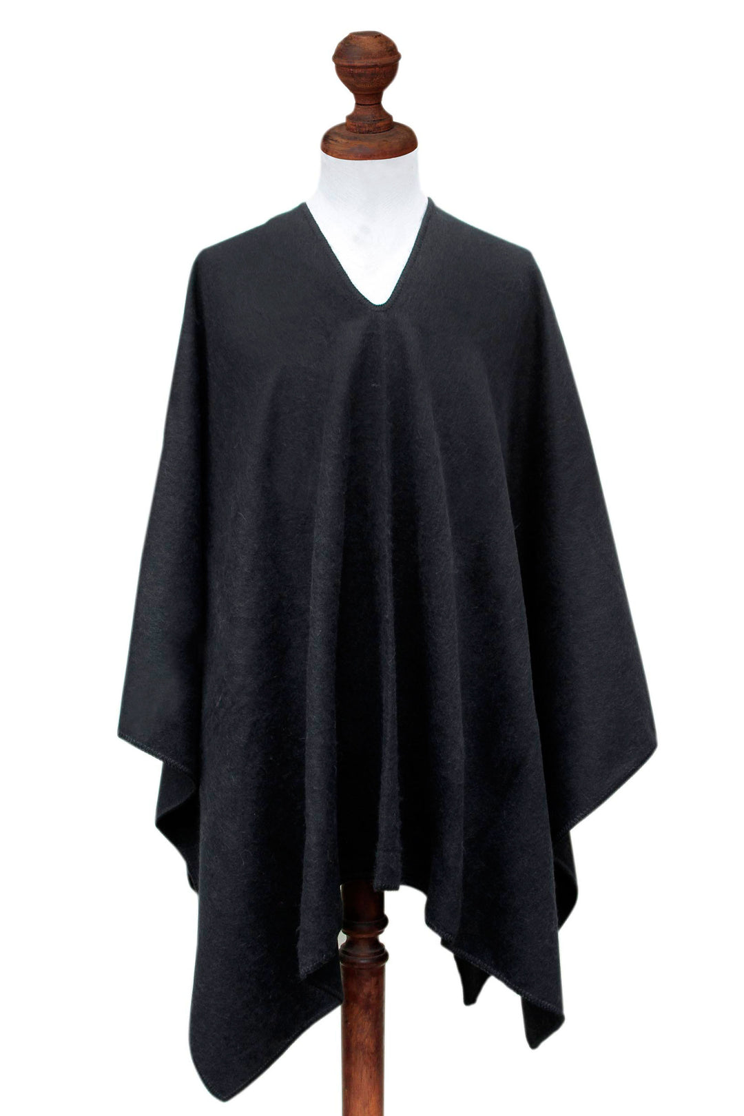 Peruvian Poncho for Men in Warm Alpaca Blend - Inca Explorer in Black