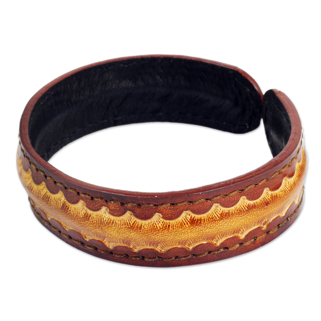 Thai Handcrafted Leather Bracelet for Men - Solar Warrior