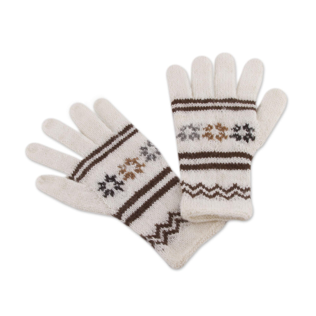 Hand Knitted White Alpaca Blend Gloves - White Clouds