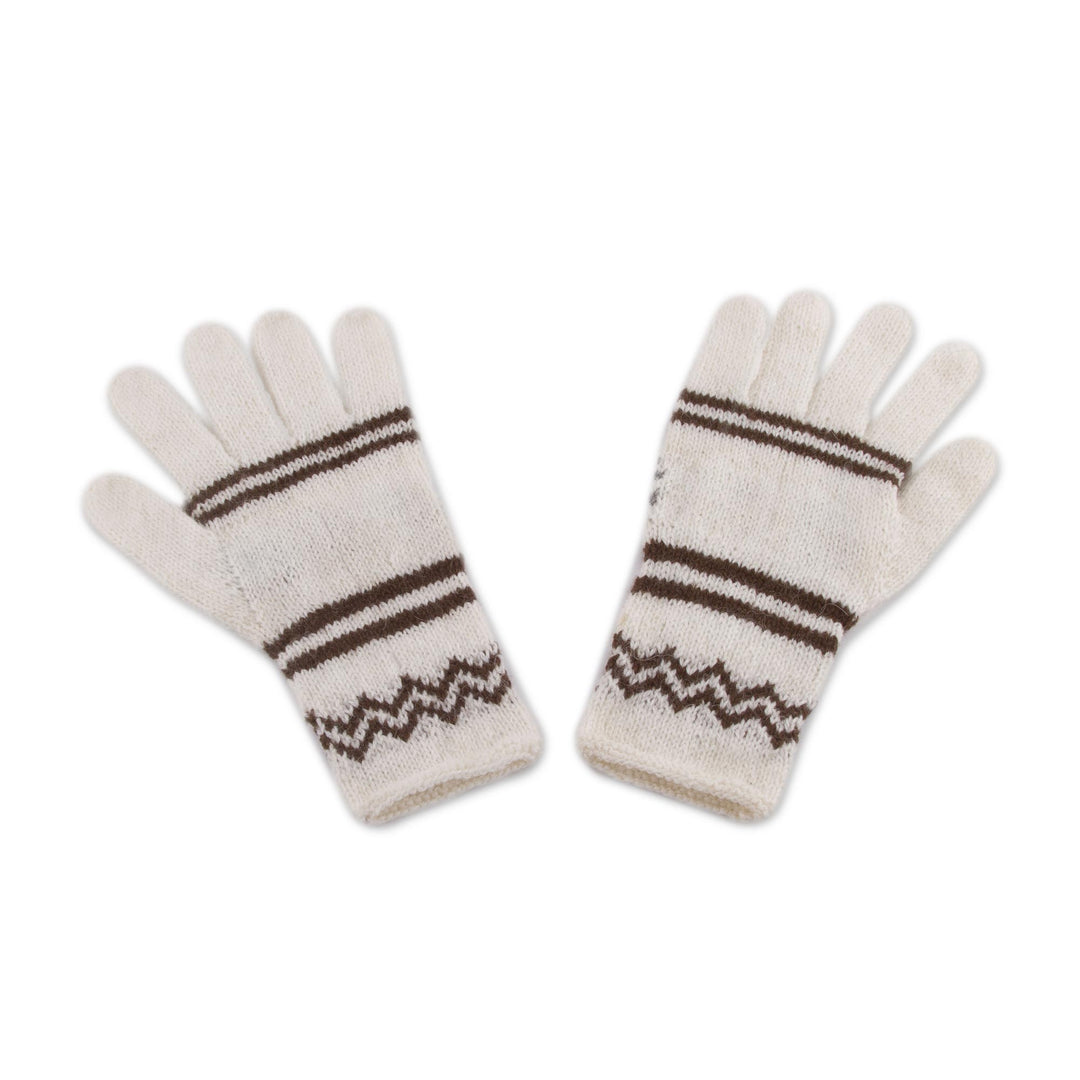 Hand Knitted White Alpaca Blend Gloves - White Clouds