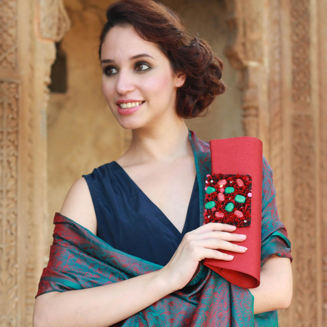 Beaded clutch handbag - Red Radiance