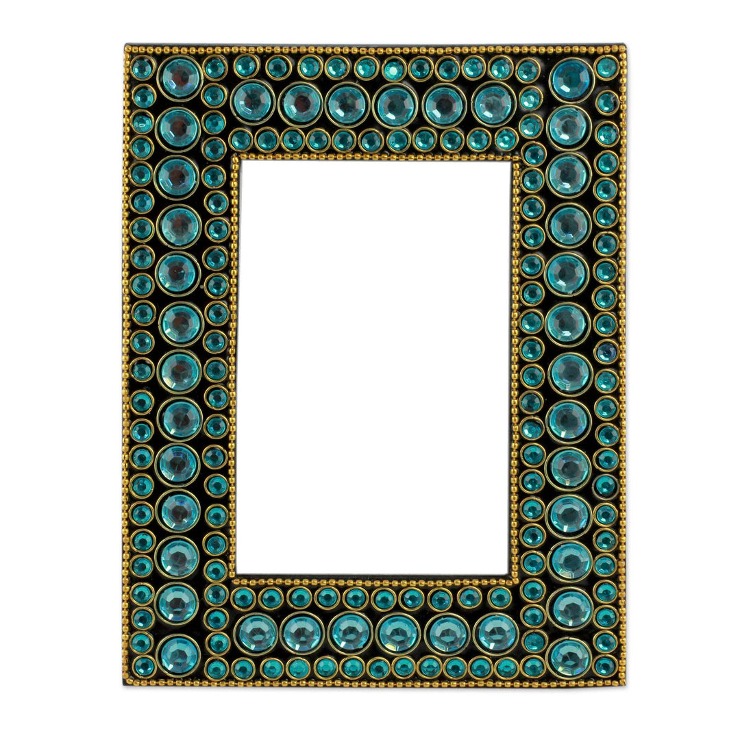 Dazzling Aqua Photo Frame from India (4x6) - Aqua Glitz