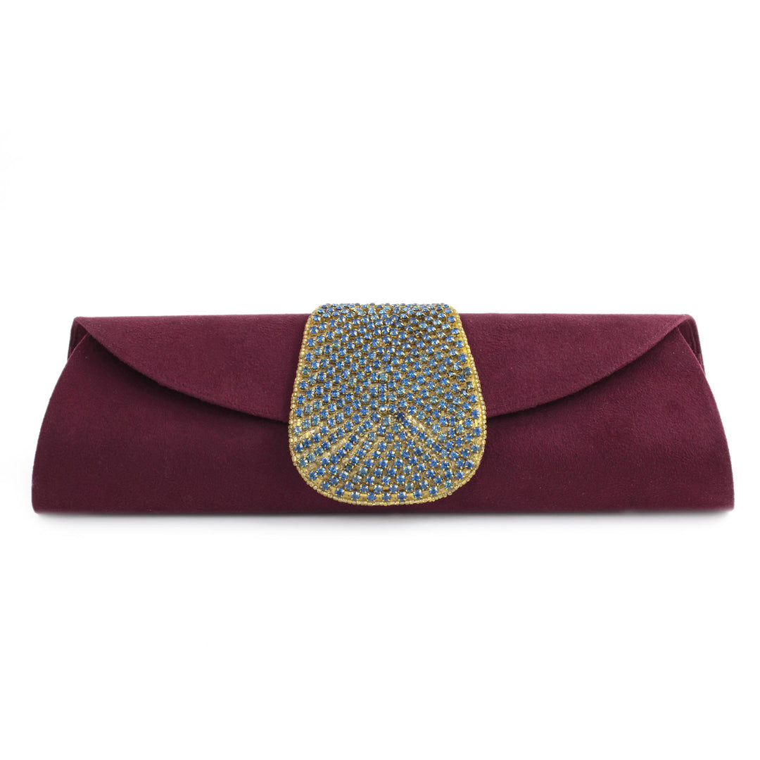 Embellished Clutch Evening Bag in Burgundy from India - Burgundy Starlight