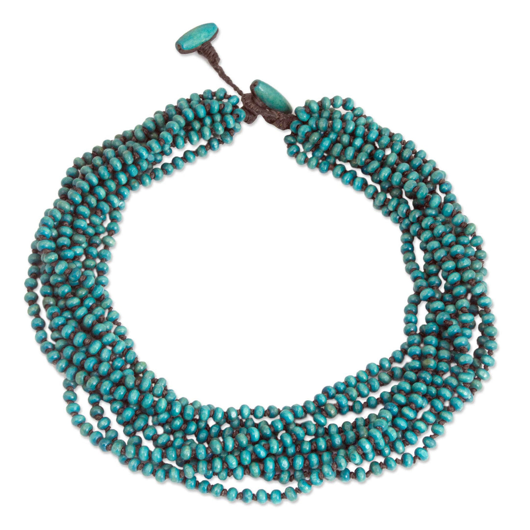 Blue Torsade Necklace Wood Beaded Jewelry - Mekong Belle