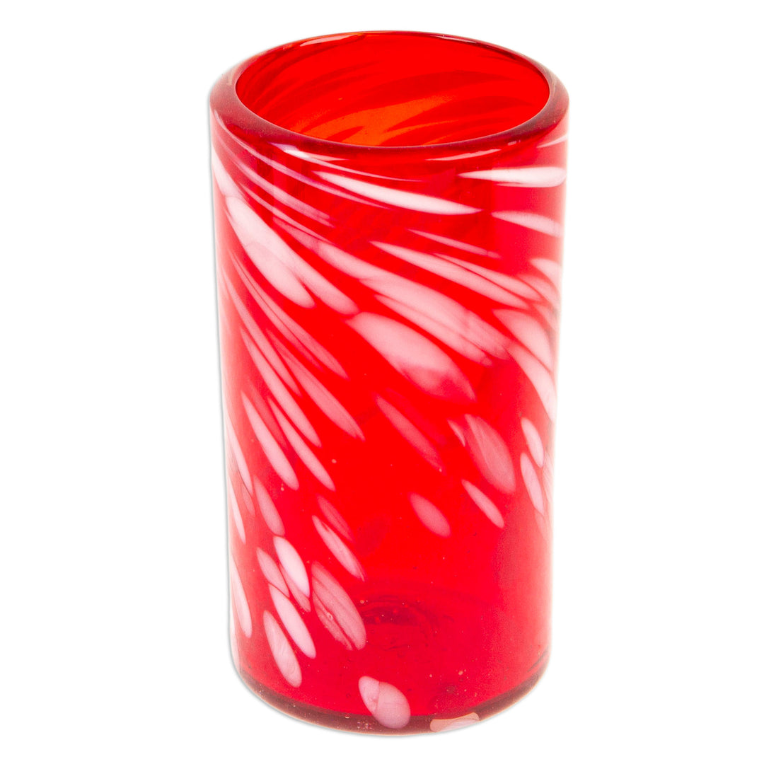 Set of 6 Red Artisan Crafted Hand Blown Glasses - Ruby Splash