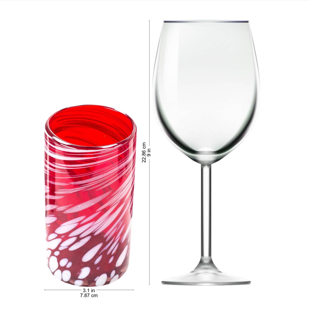 Set of 6 Red Artisan Crafted Hand Blown Glasses - Ruby Splash
