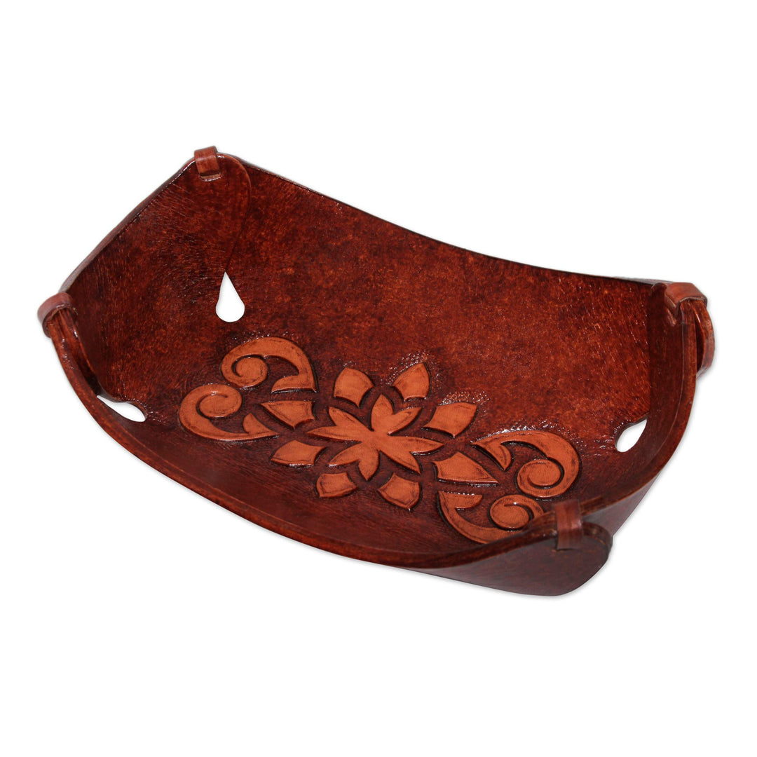Leather Catchall in Honey Brown Artisan Crafted in Peru - Floral Star