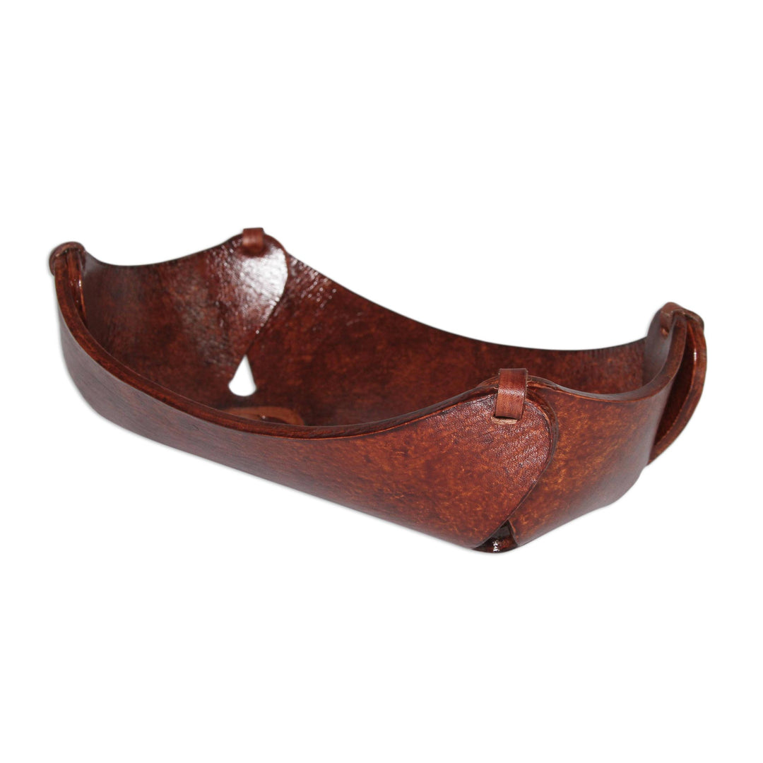 Leather Catchall in Honey Brown Artisan Crafted in Peru - Floral Star
