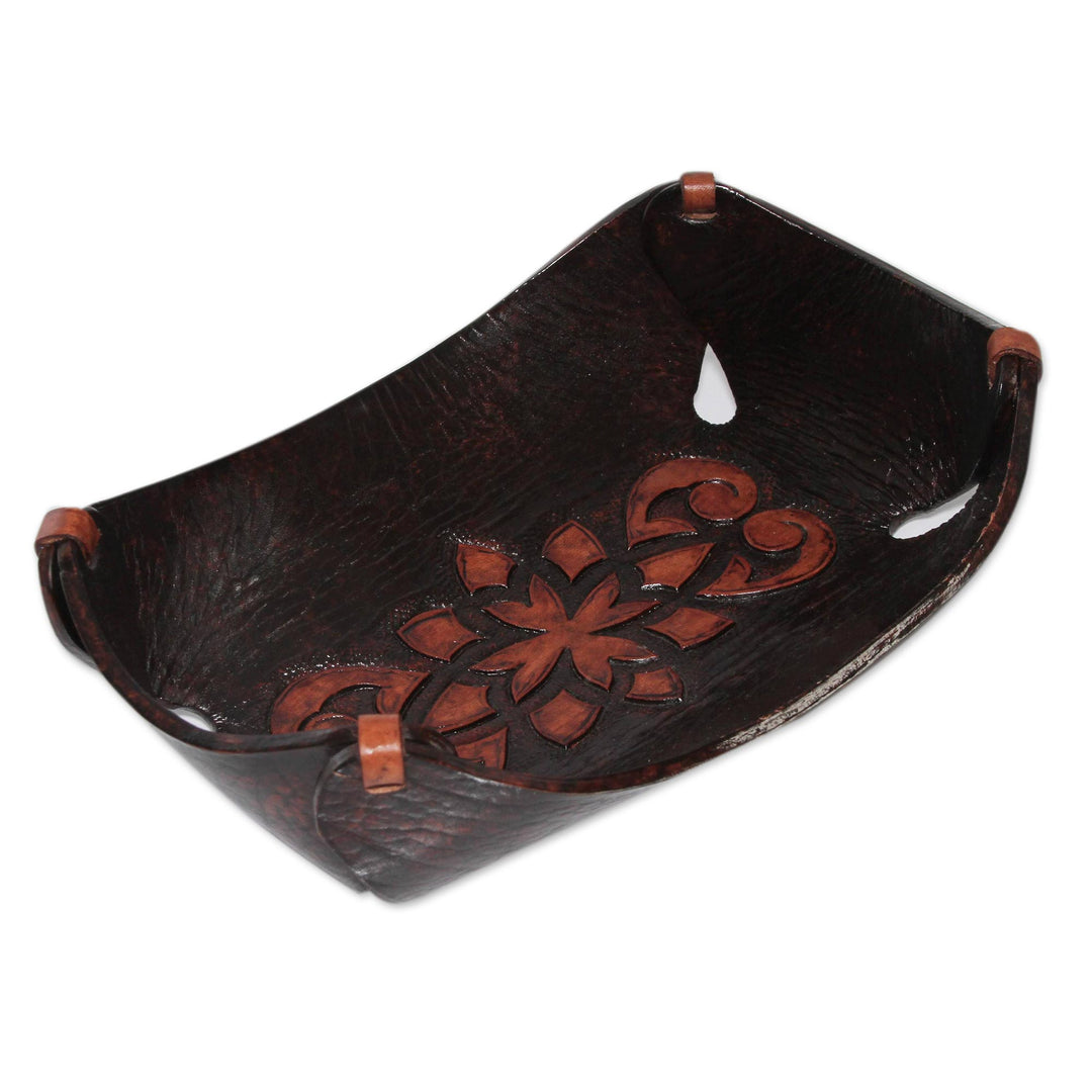 Leather Catchall in Caramel Brown Artisan Crafted in Peru - Caramel Pyramid Tattoo