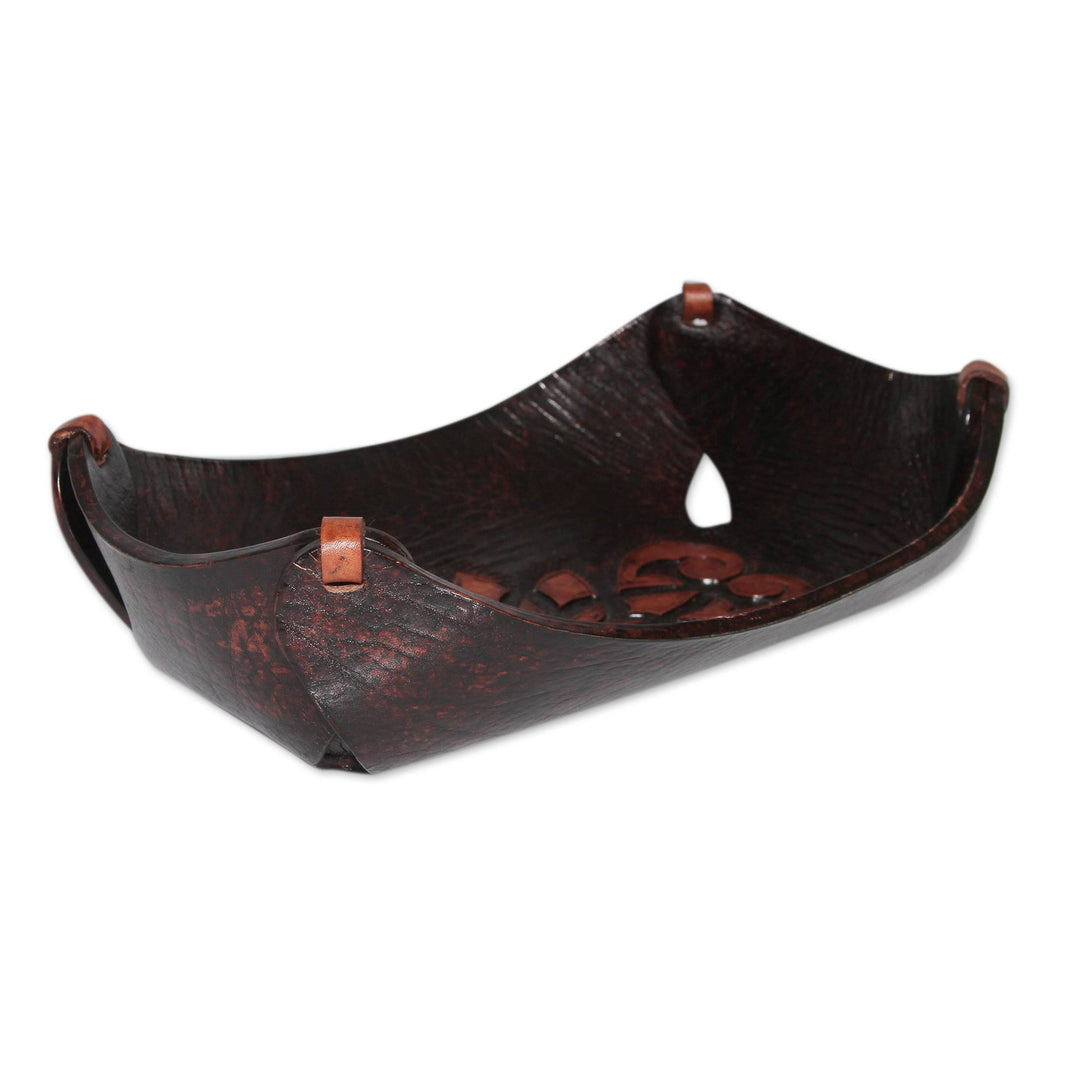 Leather Catchall in Caramel Brown Artisan Crafted in Peru - Caramel Pyramid Tattoo