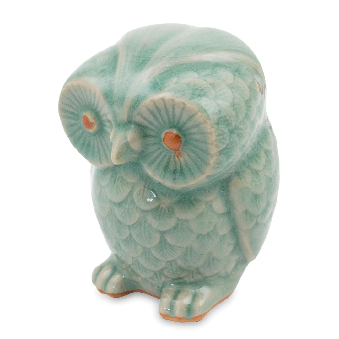 Blue Celadon Ceramic Owl Figurine - Little Blue Owl