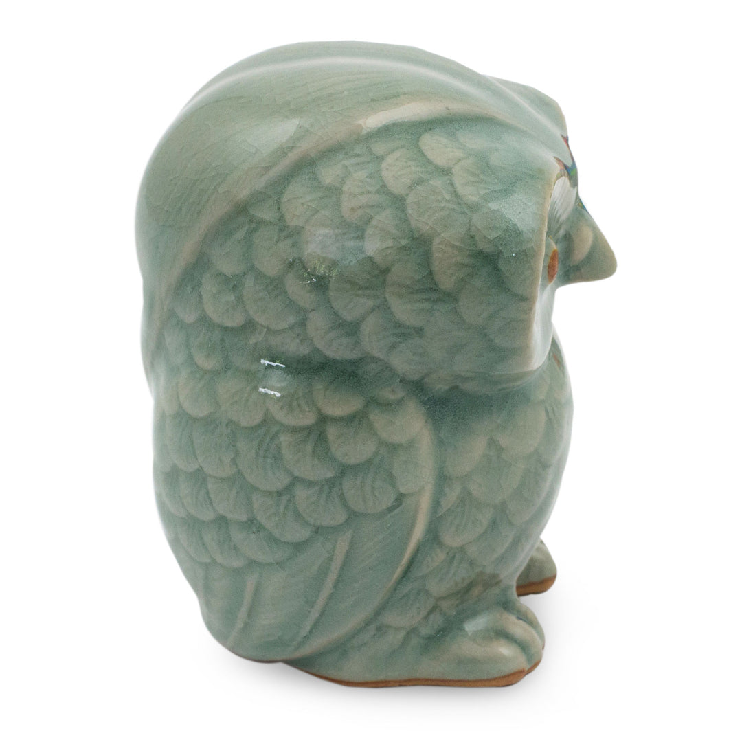 Blue Celadon Ceramic Owl Figurine - Little Blue Owl
