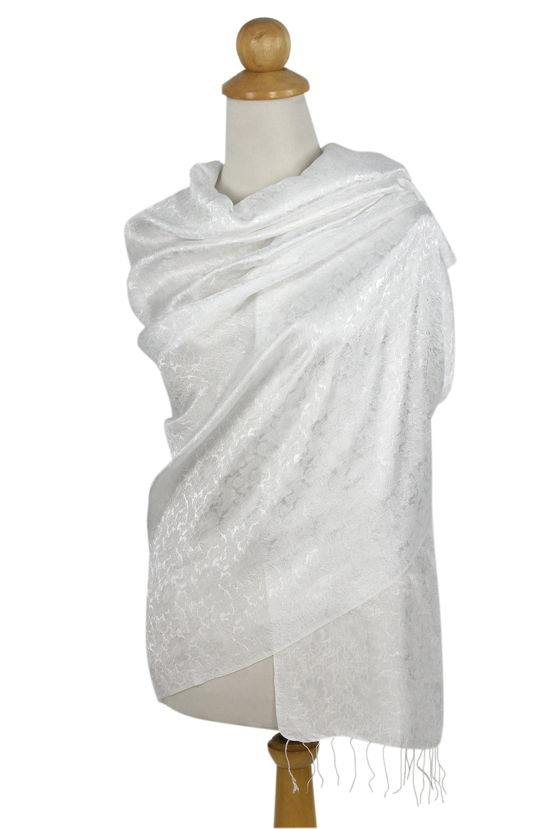 White Floral Brocade Shawl - Mandarin Snow