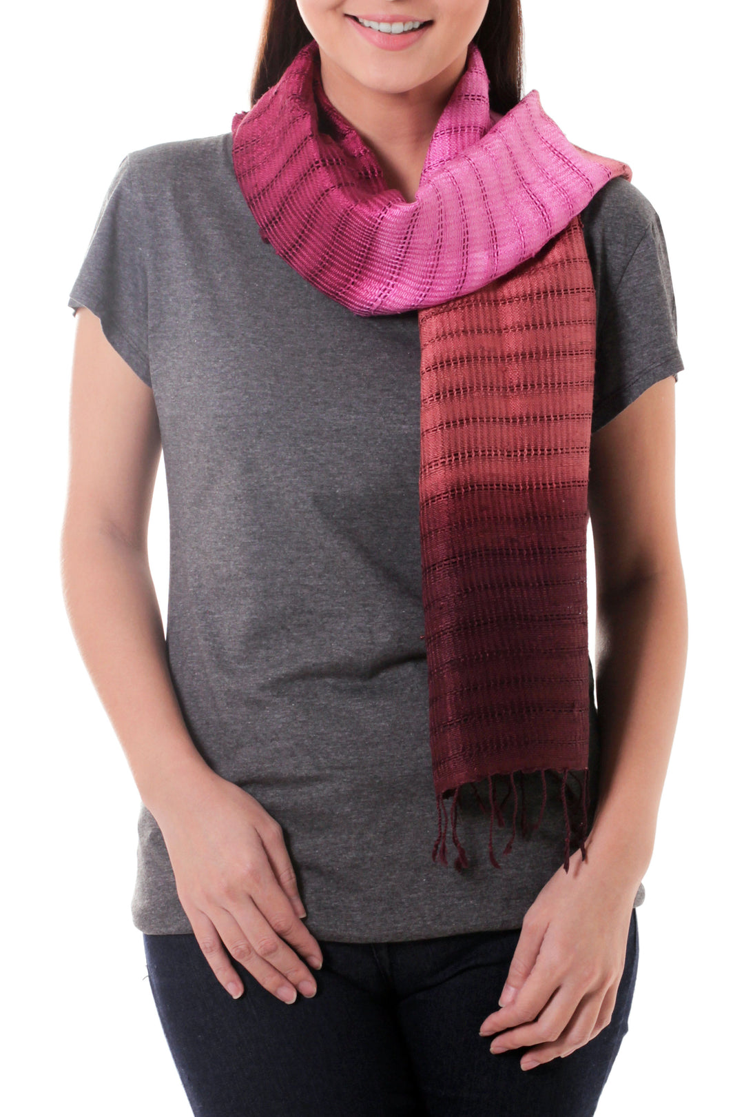 Handmade Pink and Burgundy Tie Dye Silk Scarf - Wine Evolution